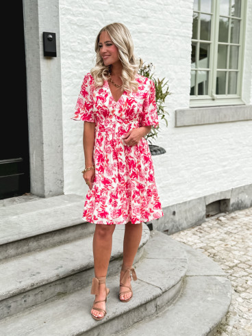 Robe courte à fleurs Klélya - Fuchsia