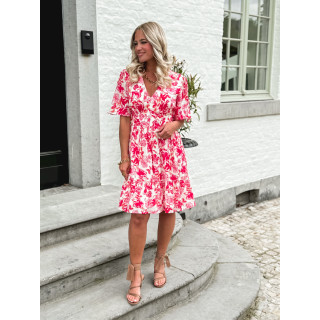 Robe courte à fleurs Klélya - Fuchsia