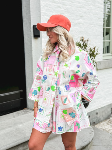 Chemise à motifs Méditerranée - Ecru