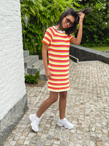 Robe courte en crochet Mencia - Multicolore