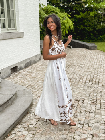 Robe longue à motifs Pattaya - Blanc/Camel