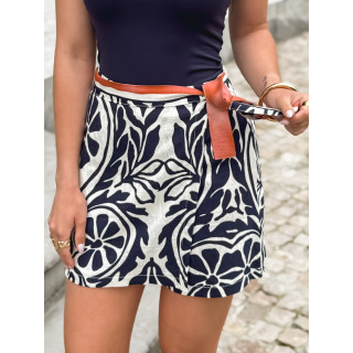 Jupe short à motifs Memphis - Bleu marine