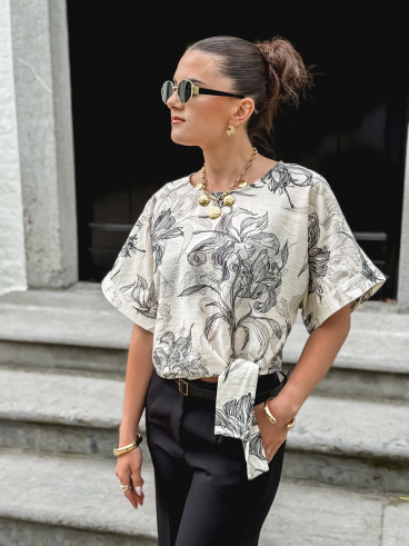 Blous à motifs Victoriana - Ecru