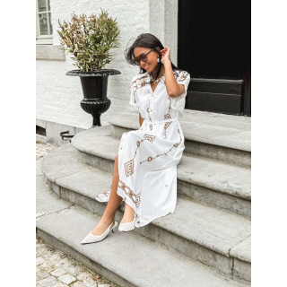 Robe longue à motifs Kavala - Blanc/Camel