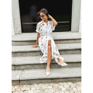 Robe longue à motifs Kavala - Blanc/Camel
