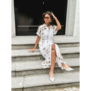 Robe longue à motifs Kavala - Blanc/Camel