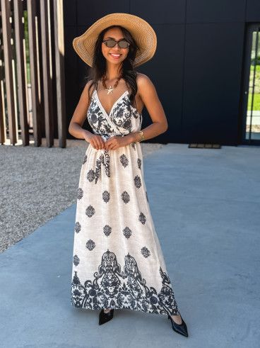 Robe longue à motifs Espoir - Beige/Gris