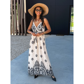 Robe longue à motifs Espoir - Beige/Gris