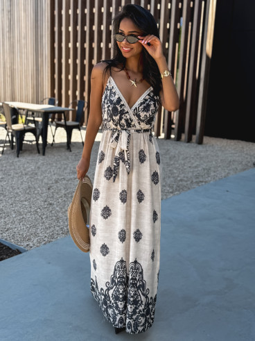 Robe longue à motifs Espoir - Beige/Gris