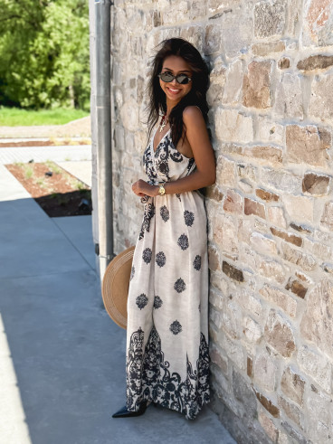 Robe longue à motifs Espoir - Beige/Gris