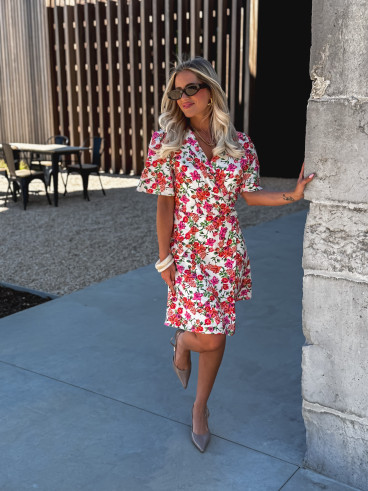 Robe courte à fleurs Viviana - Fuchsia