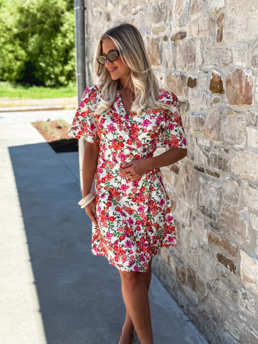 Robe courte à fleurs Viviana - Fuchsia