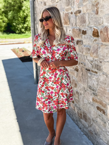 Robe courte à fleurs Viviana - Fuchsia