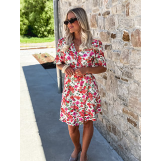 Robe courte à fleurs Viviana - Fuchsia