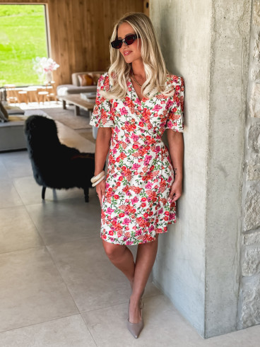 Robe courte à fleurs Viviana - Fuchsia