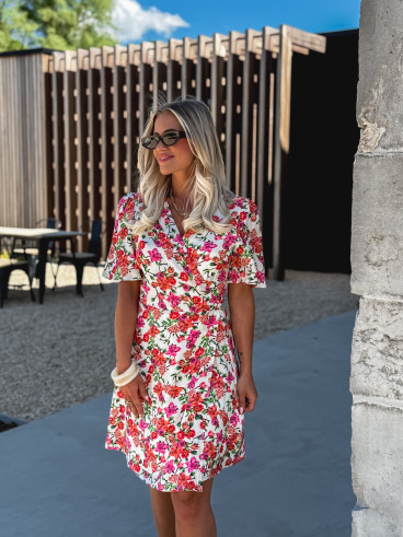 Robe courte à fleurs Viviana - Fuchsia