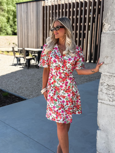 Robe courte à fleurs Viviana - Fuchsia