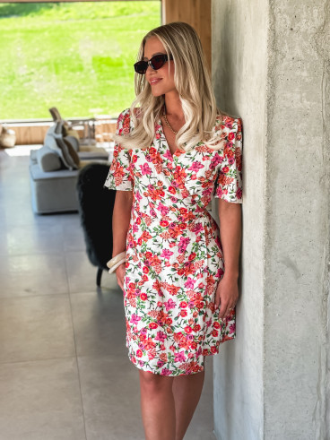 Robe courte à fleurs Viviana - Fuchsia