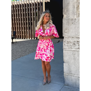 Robe courte à fleurs Audélia - Fuchsia