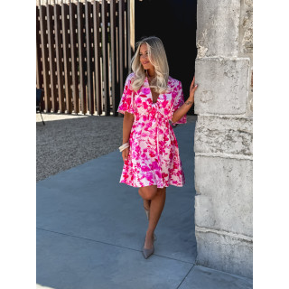 Robe courte à fleurs Audélia - Fuchsia
