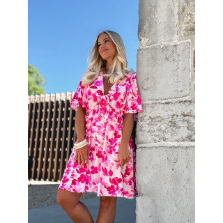 Robe courte à fleurs Audélia - Fuchsia