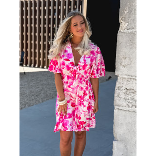 Robe courte à fleurs Audélia - Fuchsia