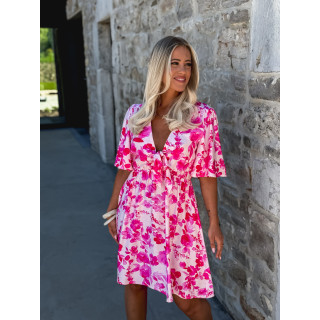 Robe courte à fleurs Audélia - Fuchsia