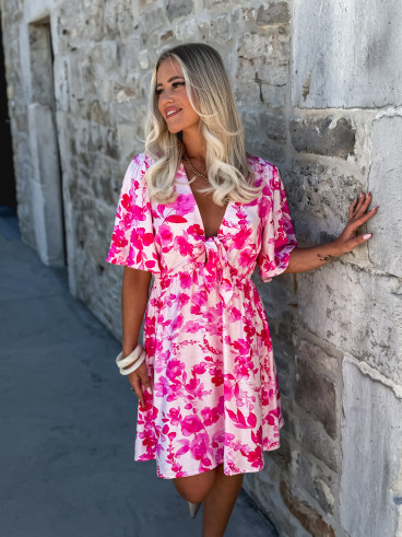 Robe courte à fleurs Audélia - Fuchsia