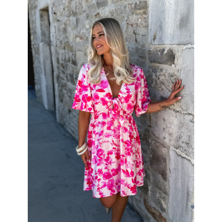 Robe courte à fleurs Audélia - Fuchsia