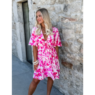 Robe courte à fleurs Audélia - Fuchsia