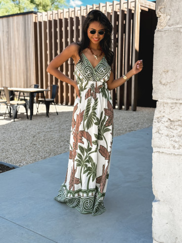 Robe longue à motifs Assia - Vert