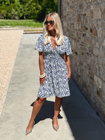 Robe courte à motifs Heliane - Blanc/Bleu
