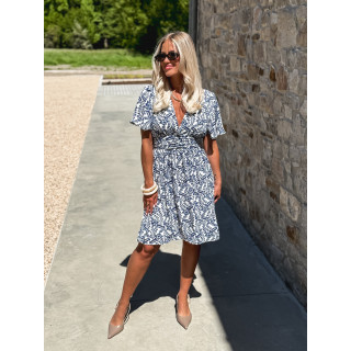 Robe courte à motifs Heliane - Blanc/Bleu