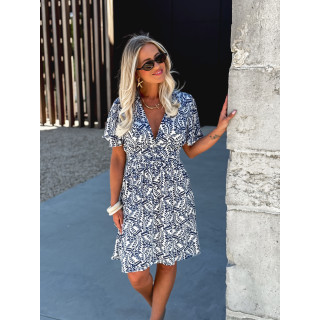 Robe courte à motifs Heliane - Blanc/Bleu