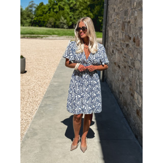 Robe courte à motifs Heliane - Blanc/Bleu
