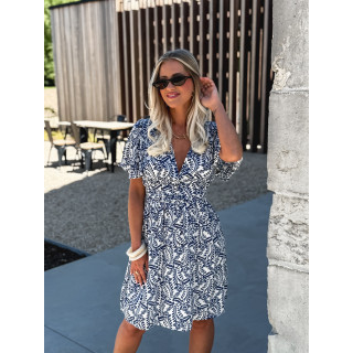 Robe courte à motifs Heliane - Blanc/Bleu
