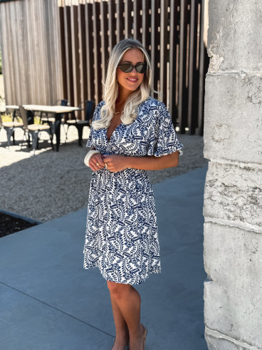 Robe courte à motifs Heliane - Blanc/Bleu