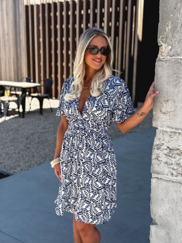 Robe courte à motifs Heliane - Blanc/Bleu