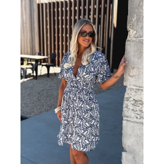 Robe courte à motifs Heliane - Blanc/Bleu