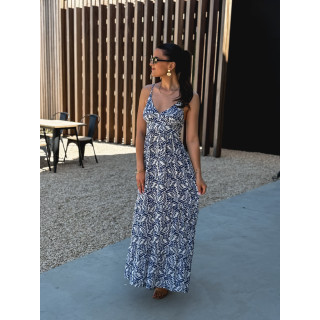 Robe longue à motifs Heliane - Blanc/Bleu