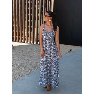 Robe longue à motifs Heliane - Blanc/Bleu