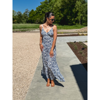 Robe longue à motifs Heliane - Blanc/Bleu