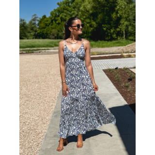 Robe longue à motifs Heliane - Blanc/Bleu