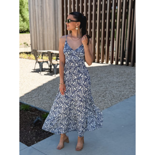 Robe longue à motifs Heliane - Blanc/Bleu