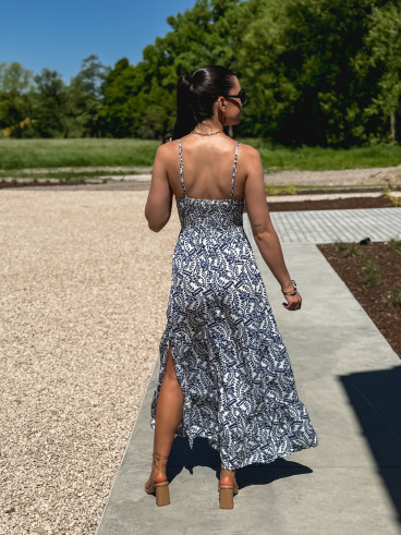 Robe longue à motifs Heliane - Blanc/Bleu