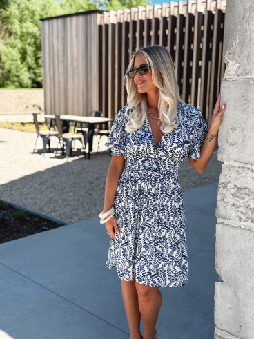 Robe courte à motifs Heliane - Blanc/Bleu