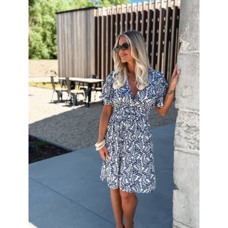 Robe courte à motifs Heliane - Blanc/Bleu