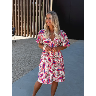Robe courte à motifs Hope - Ecru/Rose