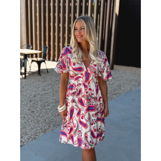 Robe courte à motifs Hope - Ecru/Rose