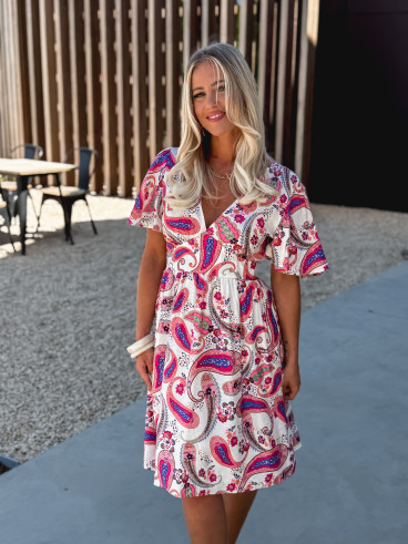 Robe courte à motifs Hope - Ecru/Rose